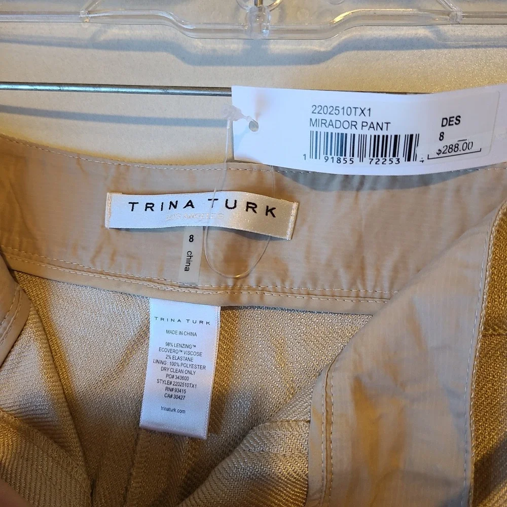 NWT TRINA TURK Tan High Rise Straight Leg Front Slit Cropped Pants Sz 8‎ - Picture 8 of 8